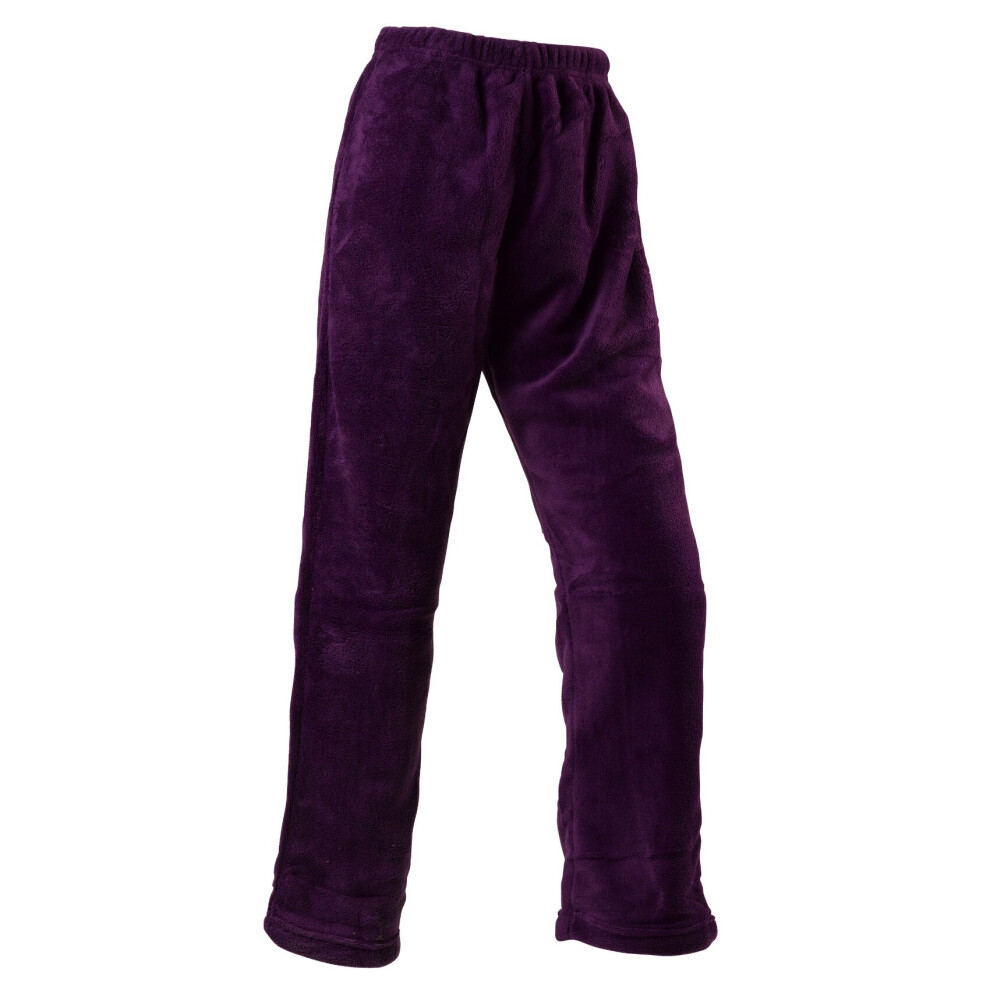 (Plum - Lounge Pants, Large - UK 16/18) Slenderella Ladies Fleece Pyjamas Zip Up Waffle Top & Plain Bottoms