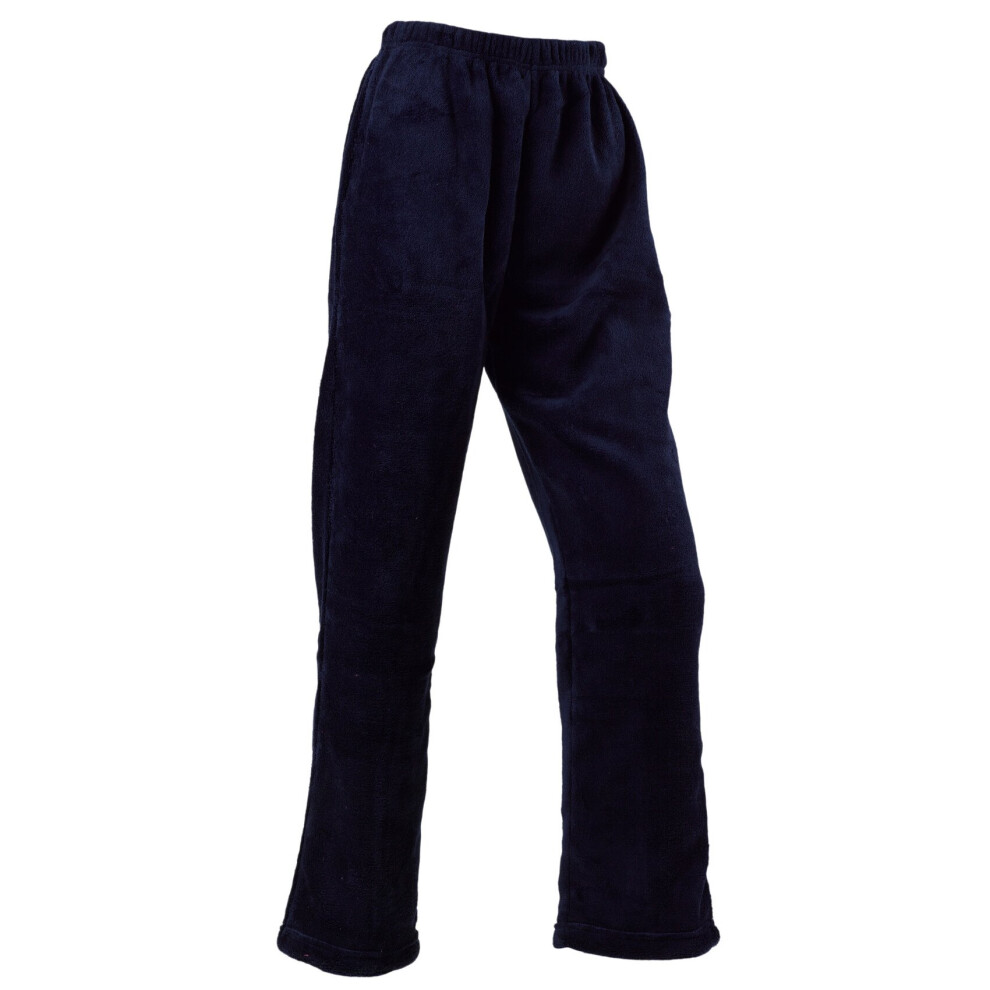 (Navy - Lounge Pants, Small - UK 10/12) Slenderella Ladies Fleece Pyjamas Zip Up Waffle Top & Plain Bottoms