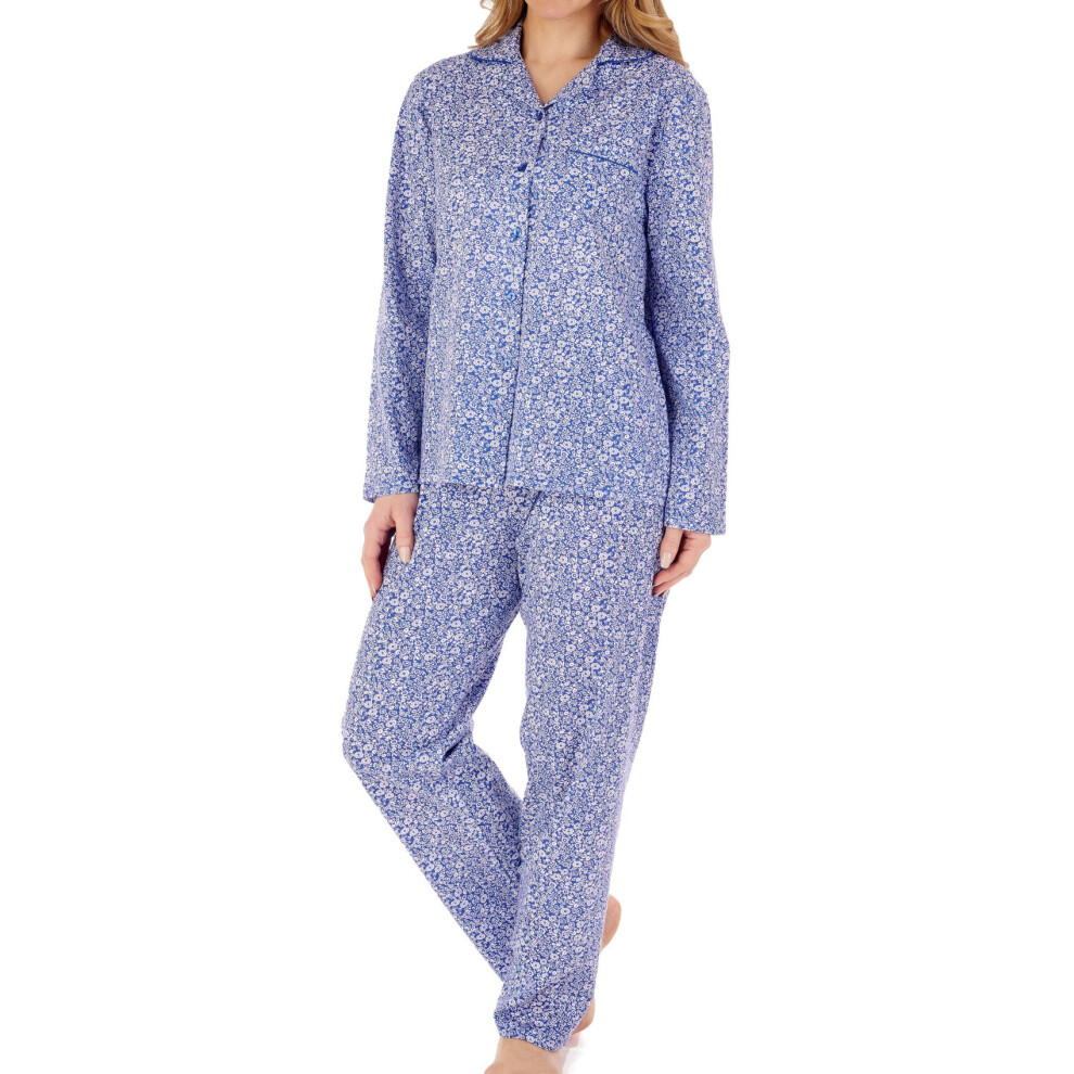 (Navy, UK 24/26) Slenderella Ladies Ditsy Floral Pyjamas Jersey Button Top & PJ Bottoms