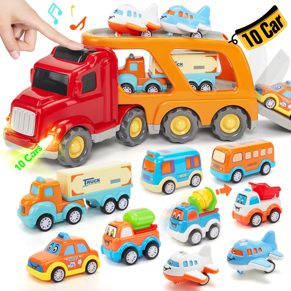 Photos - Toy Car Hahaland Car Toys 10 Pack Pull Back Sound Toy Trucks Children Toys Carrier