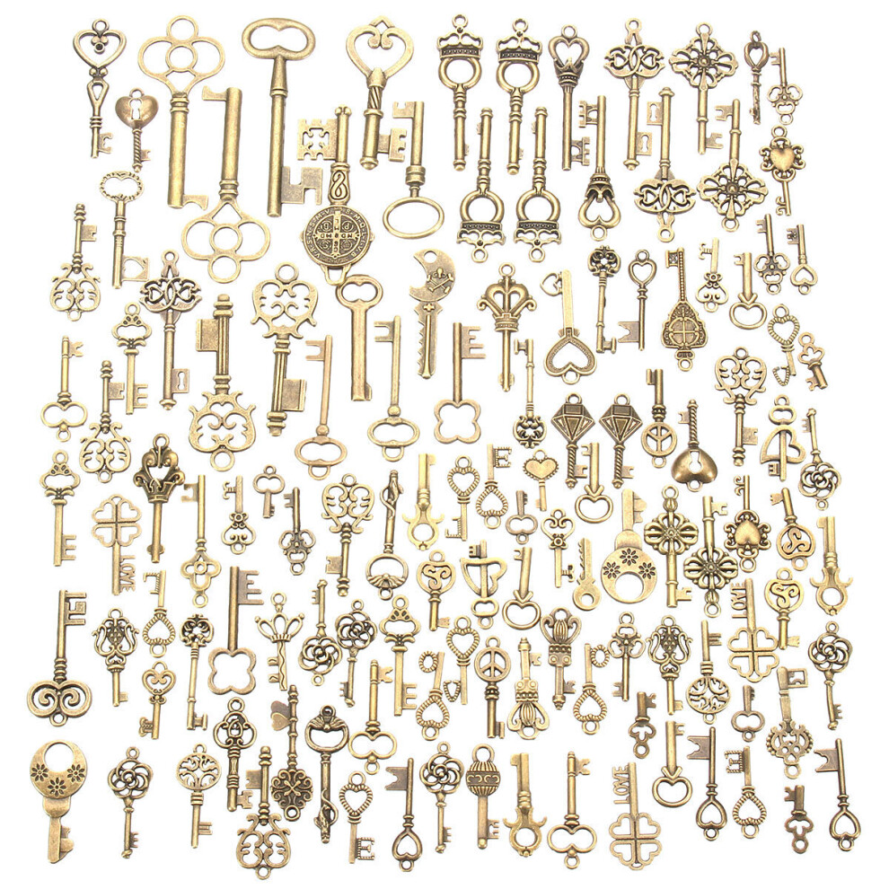 125Pcs Vintage Bronze Key For Pendant Necklace Bracelet DIY Handmade Accessories Decoration