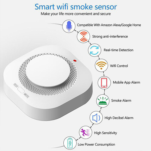 Tuya Wifi Smoke Sensor Fire Detection Alarm Smart Home Security Fire Protection Work with Alexa Google Home 2