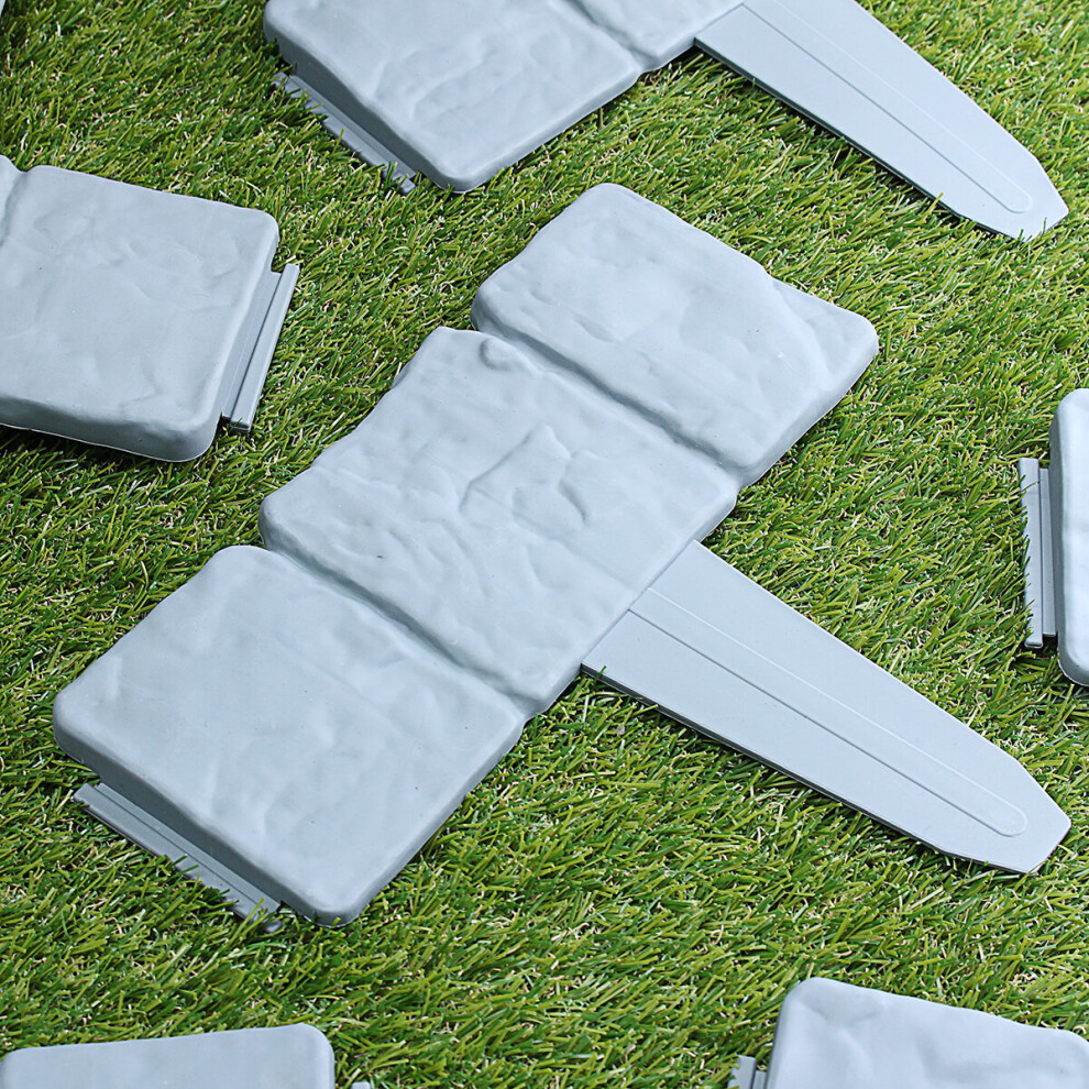 20Pcs Garden Fence Edging Cobbled Stone Effect Plastic Lawn Edging Plant Border Decorations 6900619258660