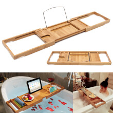 Bathtub Caddy Bamboo Bath Tub Holder Bathroom Tray Glass Book Reading Rack Stand