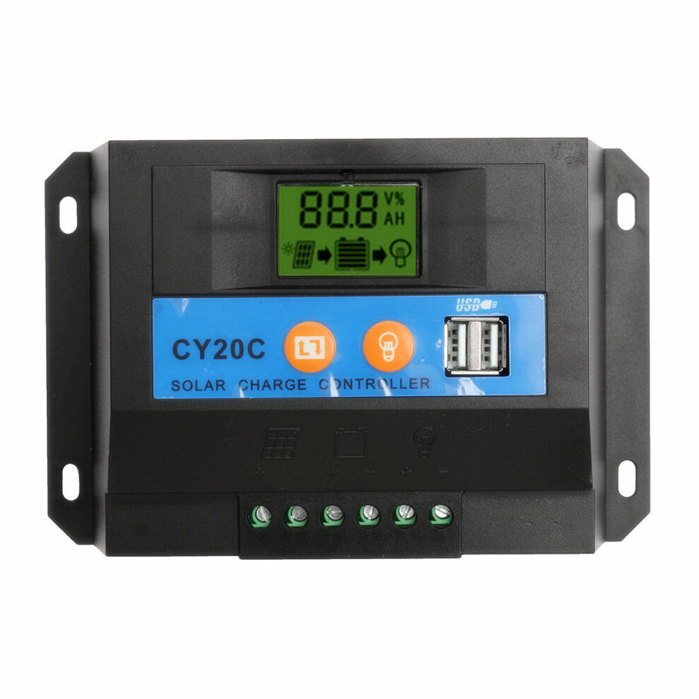20A 12V/24V Lcd Solar Charge Controller Panel Battery Regulator With 2 Usb Ports 908980751106