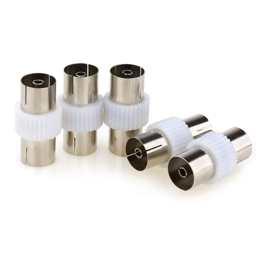 Nickel Plated Female to Female TV Antenna Coaxial Coupler Adapter Plug - 5 Pack