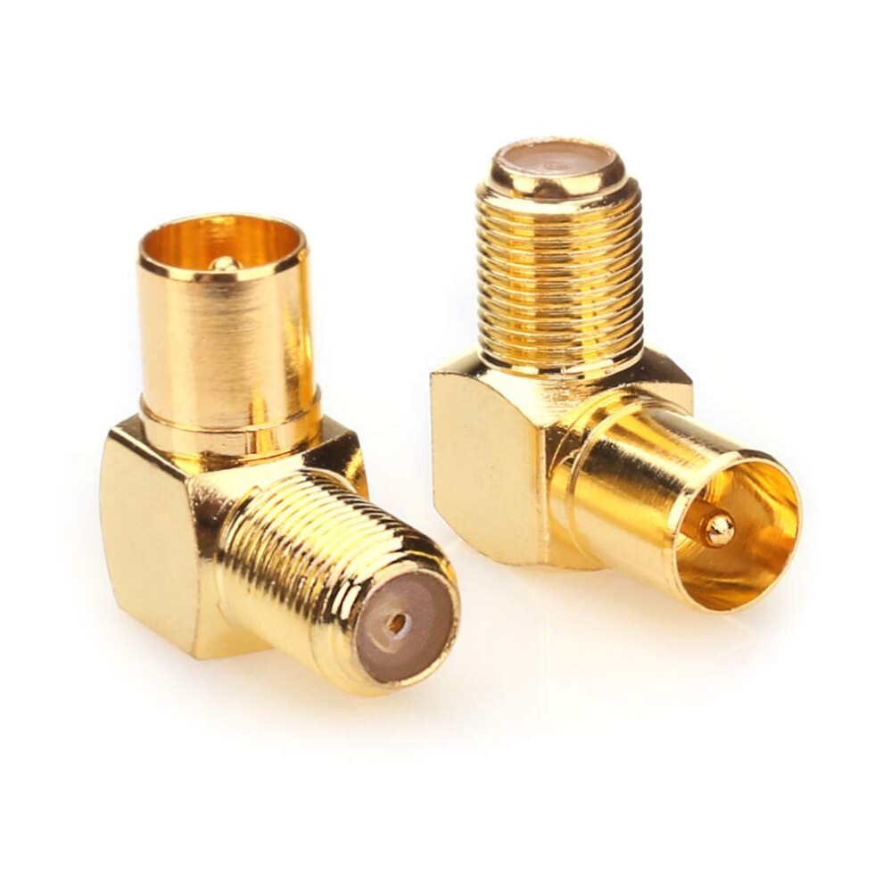 Coaxial Connector Female to Male TV Antenna TV Cable Coupler, Right Angle Gold Plated T/F Type Connector 2pcs