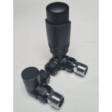 MATT BLACK Corner TRV Thermostatic Radiator Valves Angled Pair 15mm x 1/2" KT