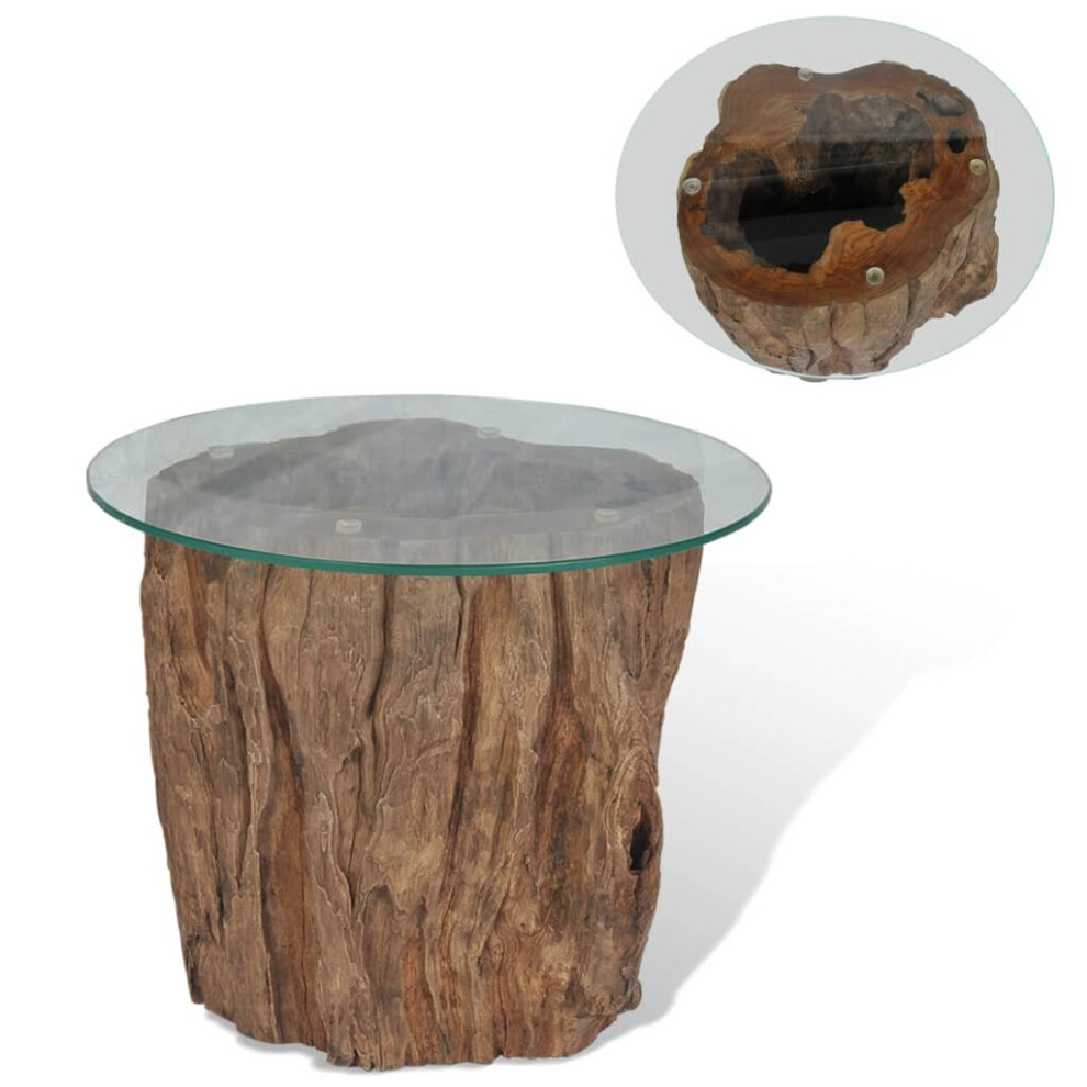 Vidaxl Teak Coffee Table Glass Tabletop 50X40cm End Living Room Furniture