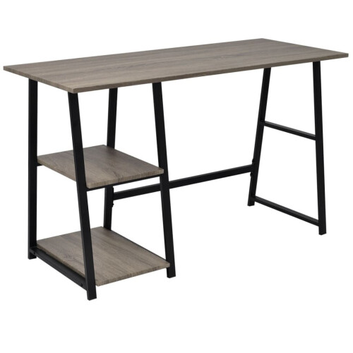 VidaXL vidaXL Desk with 2 Shelves Grey and Oak Office Workstation Computer Table