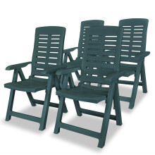 vidaXL 4x Reclining Garden Chairs 60x61x108 cm - Green Plastic, Foldable & Weather-Resistant (275069)