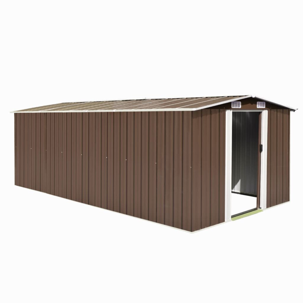 Vidaxl Garden Shed 257X489x181cm Metal Brown Outdoor Tool Storage House Cabin