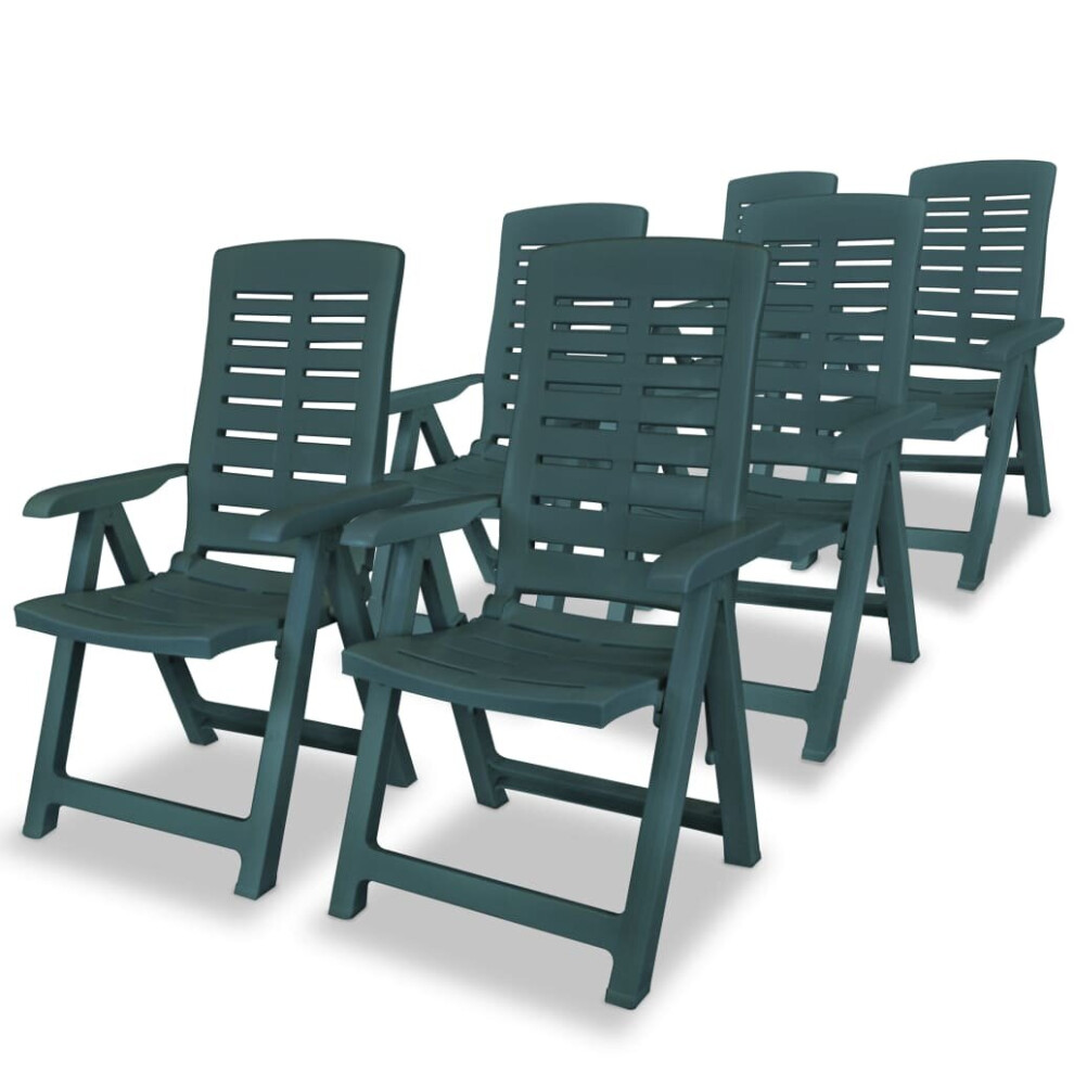 vidaXL 6x Reclining Garden Chairs 60x61x108cm Plastic Green Foldable Seat