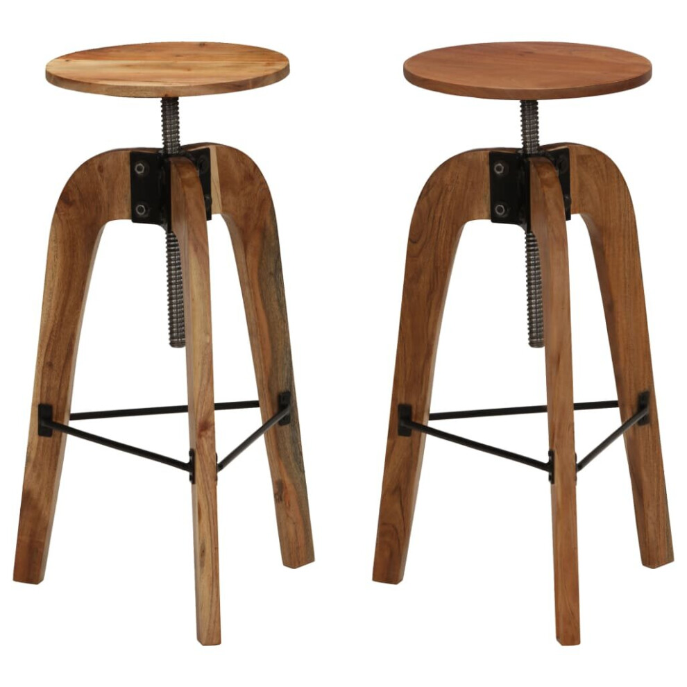 vidaXL 2x Solid Acacia Wood Bar Chairs 30x(58-78)cm Kitchen Dining Stool Seat