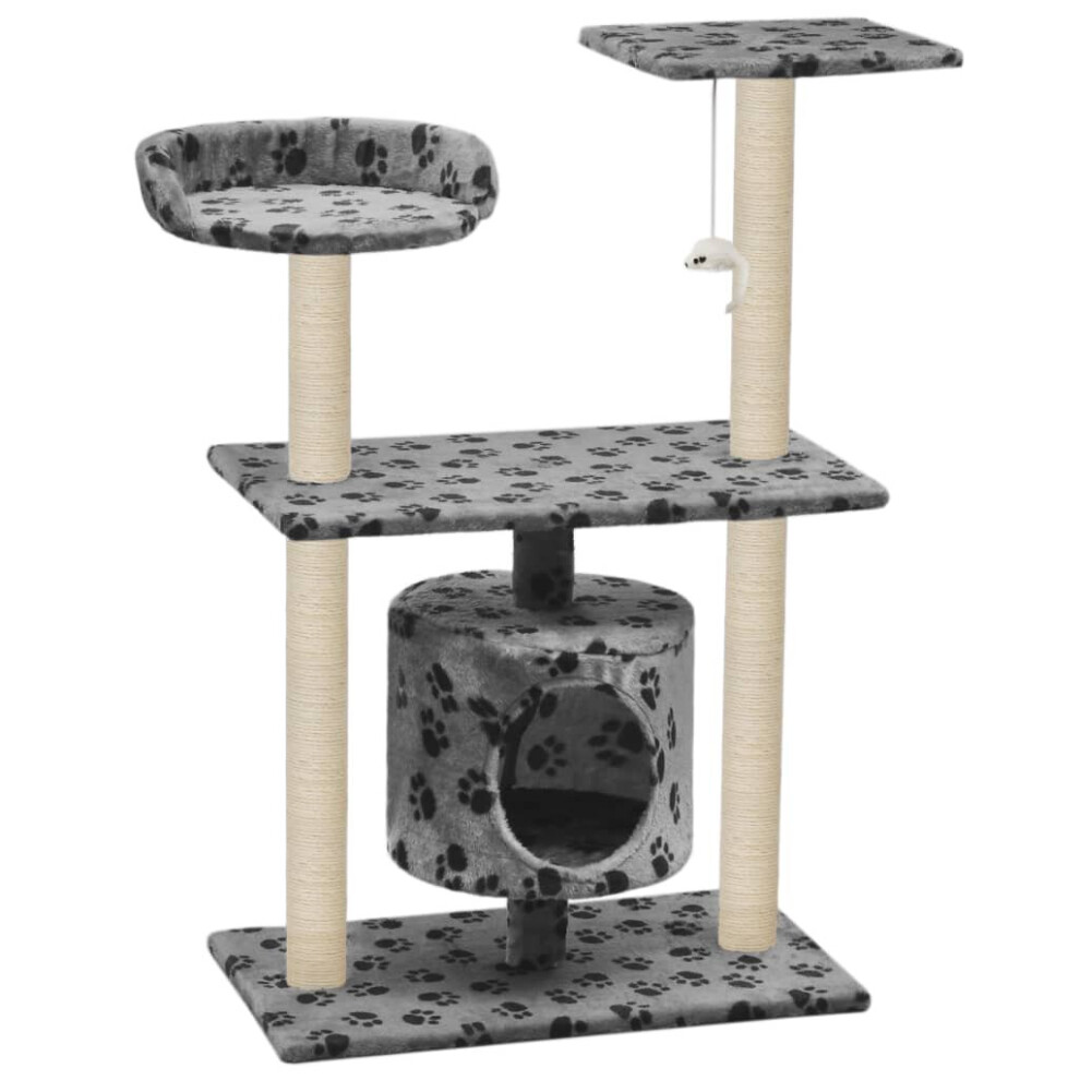 Vidaxl Cat Tree With Sisal Scratching Posts 95Cm Grey Paw Prints Playhouse