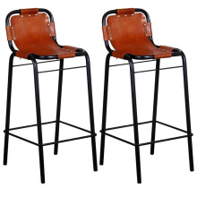 vidaXL 2x Bar Stools Genuine Leather Kitchen Counter Seat Chair Furniture