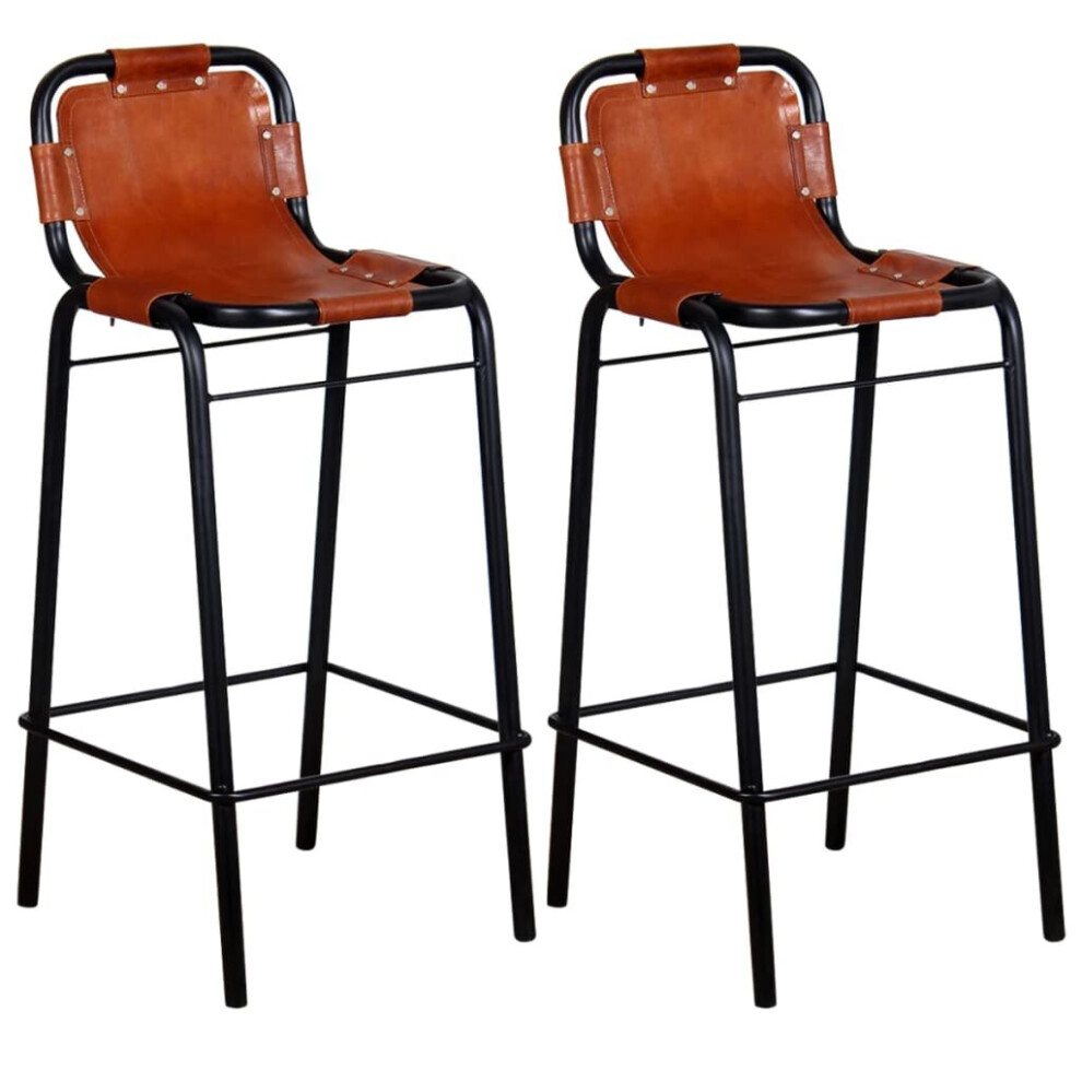 Vidaxl 2X Bar Stools Genuine Leather Kitchen Counter Seat Chair Furniture
