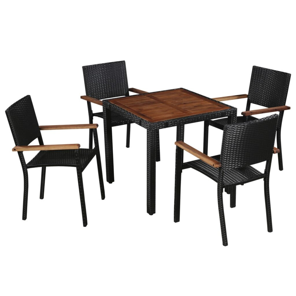 Vidaxl Solid Acacia Wood And Poly Rattan Outdoor Dining Set 5 Piece Furniture