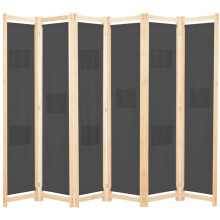 vidaXL 6-Panel Grey Room Divider, 240x170 cm, Fabric & Fir Wood Frame, 9 Pockets — Product Code 248178