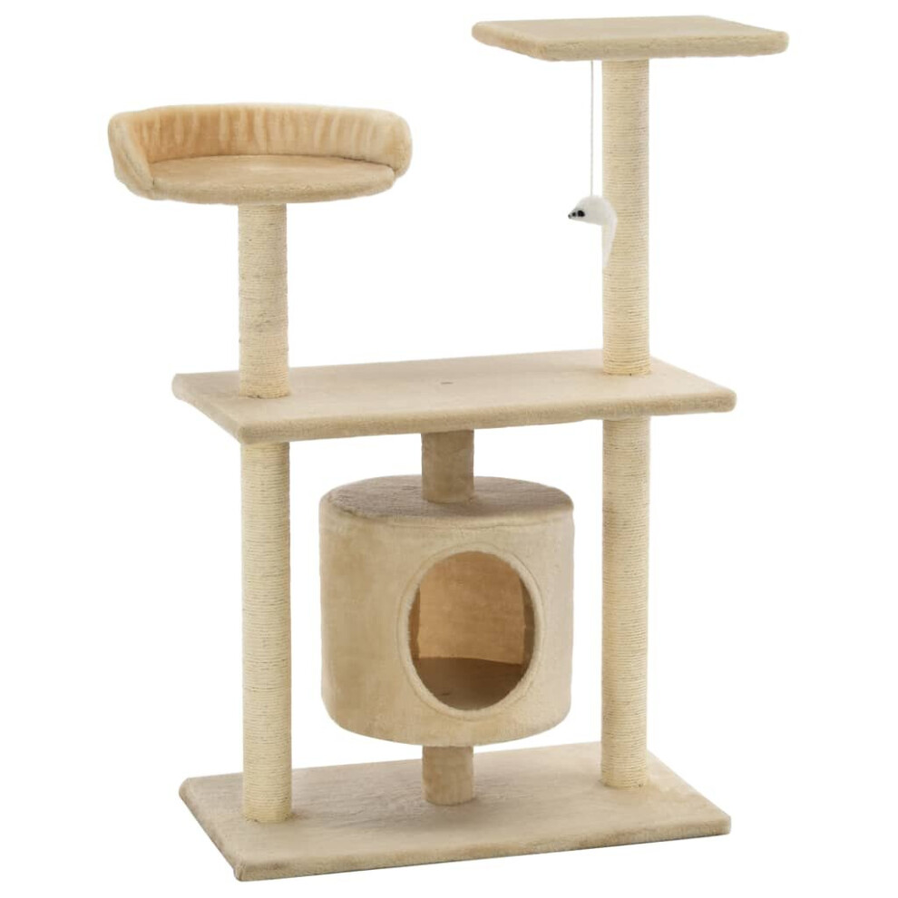 Vidaxl Cat Tree With Sisal Scratching Posts 95Cm Kitten Playhouse Tower Beige