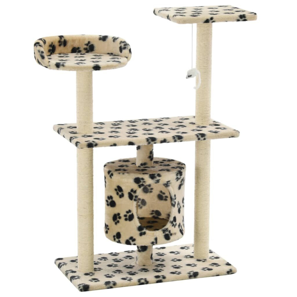 vidaXL Cat Tree with Sisal Scratching Posts 95cm Beige Paw Prints Playhouse