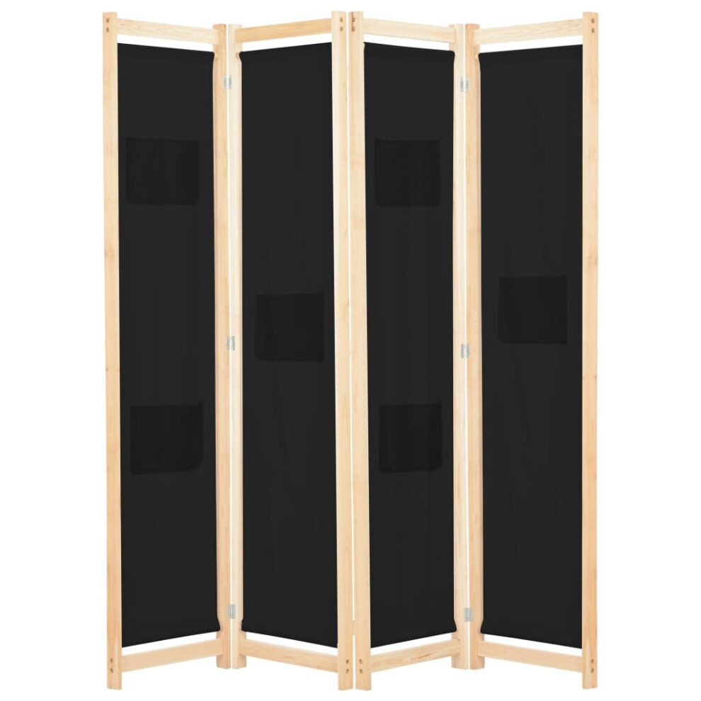 vidaXL 4-Panel Room Divider Black 160x170cm Fabric Privacy Screen Partition