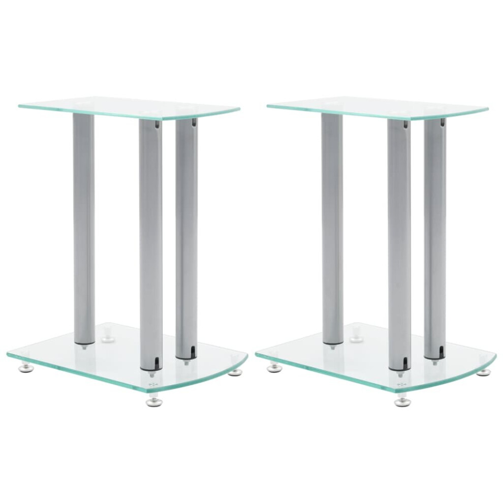 Set of 2 Transparent Safety Glass Aluminum Speaker Stands High Quality