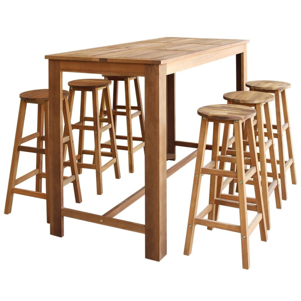vidaXL Solid Acacia Wood Bar Table and Stool Set 7 Piece Dining Furniture