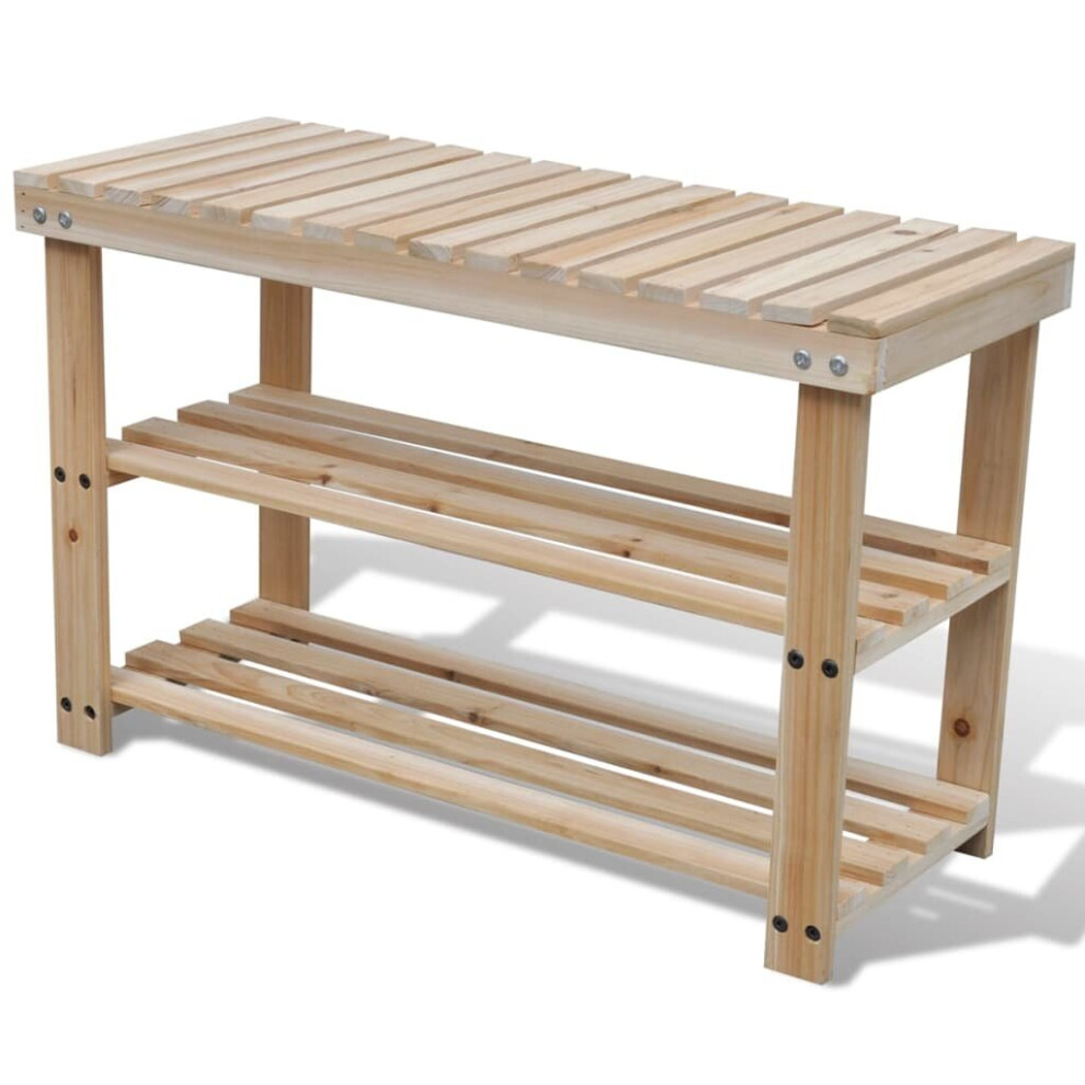 Vidaxl Solid Fir Wood 2-In-1 Shoe Rack With Bench Top Footwear Organiser Stand