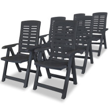 vidaXL 6x Reclining Garden Chairs 60x61x108cm Plastic Anthracite Foldable Seat