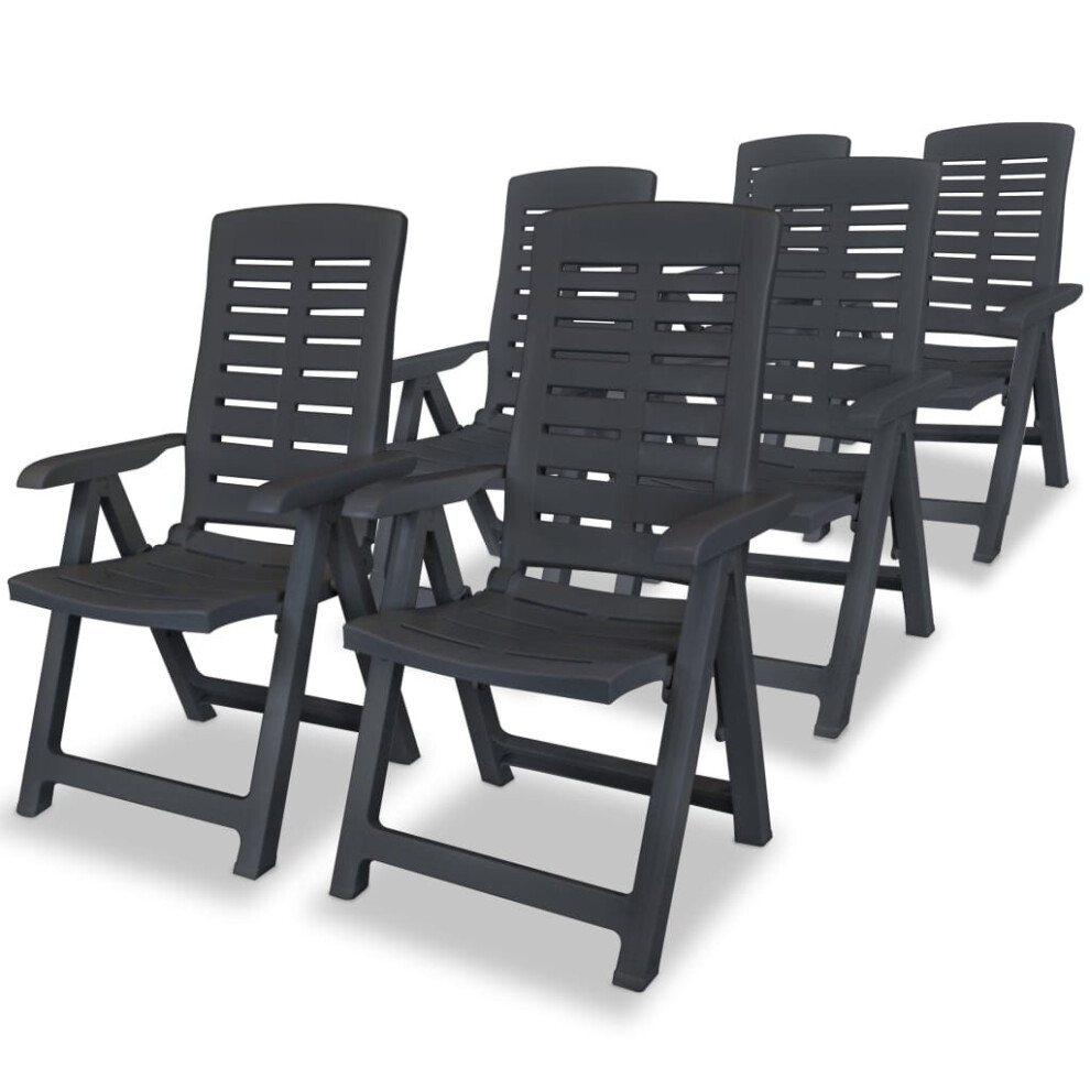 vidaXL 6x Reclining Garden Chairs - Anthracite, 60x61x108 cm, Foldable Plastic Outdoor Chairs, 4 Recline Positions, Weather-Resistant (Set of 6)
