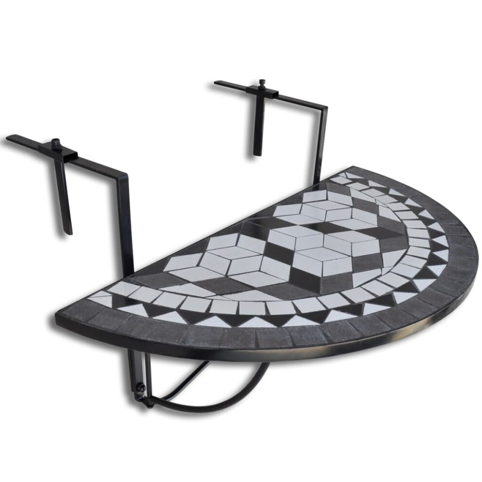 Vidaxl Mosaic Balcony Table Hanging Semi-Circular Black And White Plant Stand
