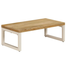 vidaXL Coffee Table Solid Mango Wood and Steel Tea Accent Side Telephone Stand