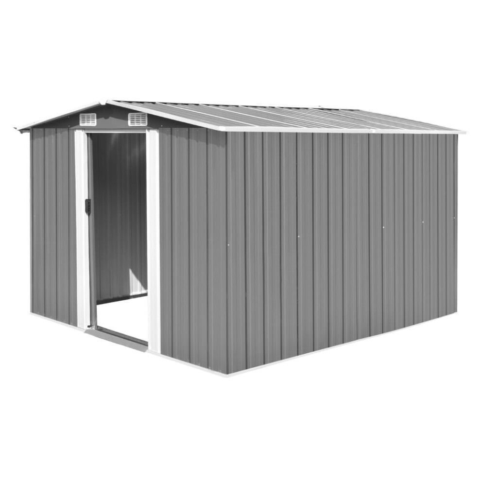 vidaXL Garden Shed 257x298x178cm Metal Grey Outdoor Tool Storage House Cabin