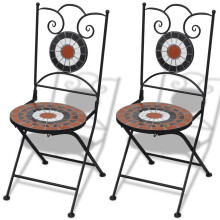 vidaXL 2x Mosaic Bistro Chairs Terracotta and White Outdoor Furniture Seat
