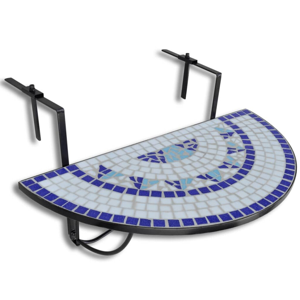 vidaXL Mosaic Balcony Table Hanging Semi-circular Blue White Patio Plant Stand