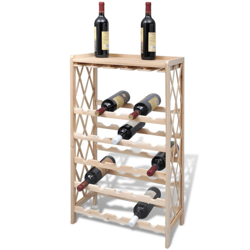 vidaXL Solid Fir Wood Wine Rack for 25 Bottles Drink Holder Storage Stand