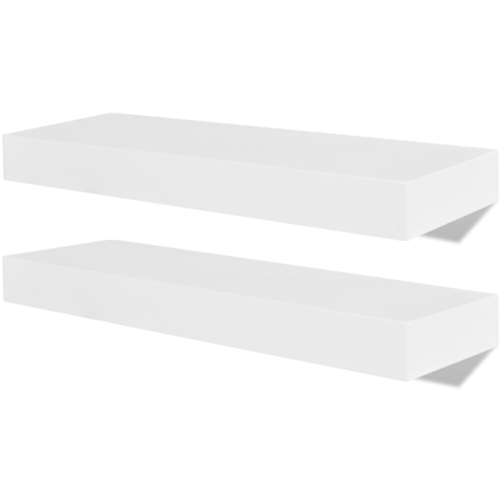 Set of 2 MDF Floating Cubes Wall Storage Book CD Display Shelves White