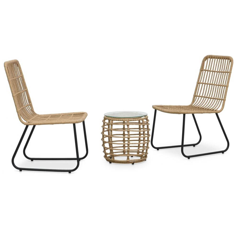 vidaXL 3 Piece Bistro Set Poly Rattan Oak Table and Chair Seating Furniture