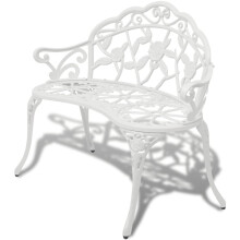 White Cast Aluminium 2-Seater Garden Bench with Cast Iron Legs - Ornate Scrollwork, Weather-Resistant, 100x54x80 cm (Code 42167)