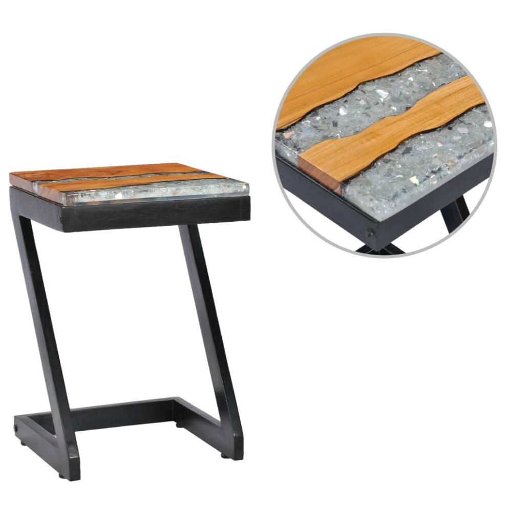 Vidaxl Solid Teak Wood Coffee Table Z Leg Transparent Polyresin Side Table