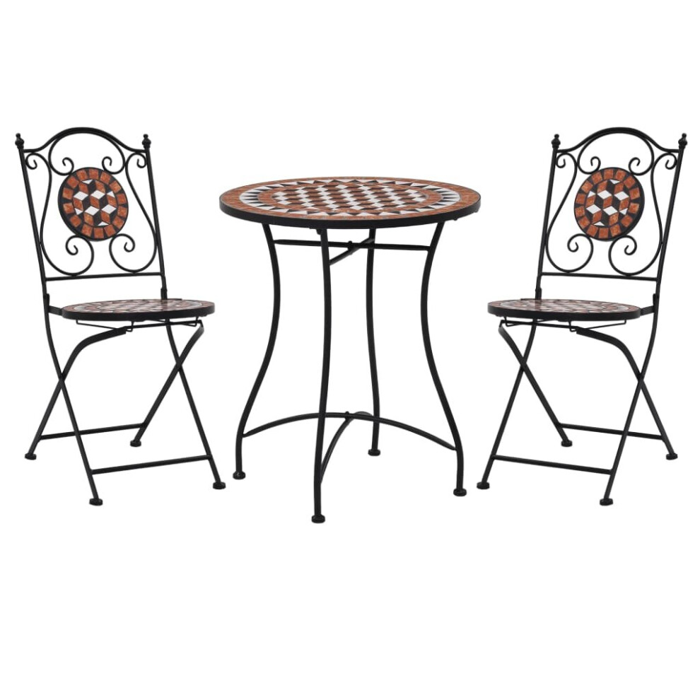 Vidaxl 3X Mosaic Bistro Set Ceramic Tile Terracotta Patio Outdoor Pub Table