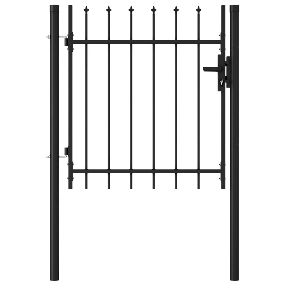 vidaXL Fence Gate Single Door with Spike Top Steel 1x1m Black Patio Barrier