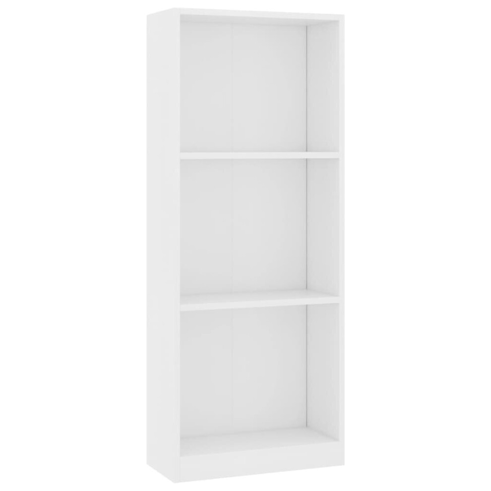 vidaXL 3-Tier Book Cabinet White Engineered Wood Bookcase Standing Shelf Rack