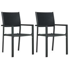 vidaXL 2x Garden Chairs Black Plastic Rattan Look Outdoor Patio Seat Armchair