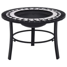 vidaXl Mosaic Fire Pit Black & White 68cm Ceramic Tile Firepit Garden Stove