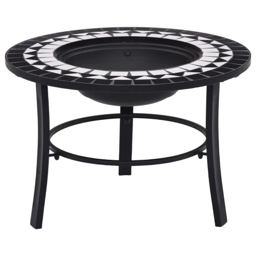 VidaXL vidaXl Mosaic Fire Pit Black & White 68cm Ceramic Tile Firepit Garden Stove