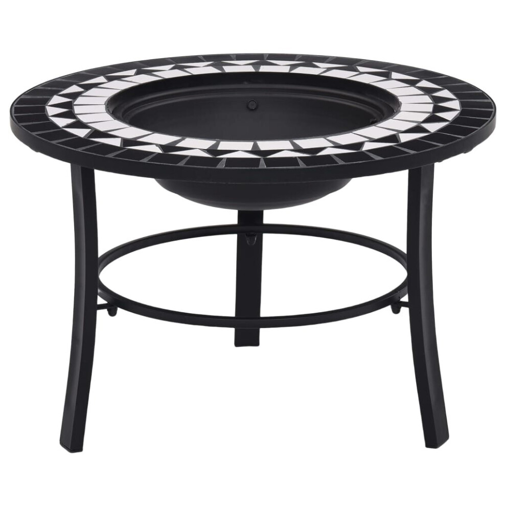 Vidaxl Mosaic Fire Pit & White 68Cm Ceramic Tile Firepit Garden Stove Black