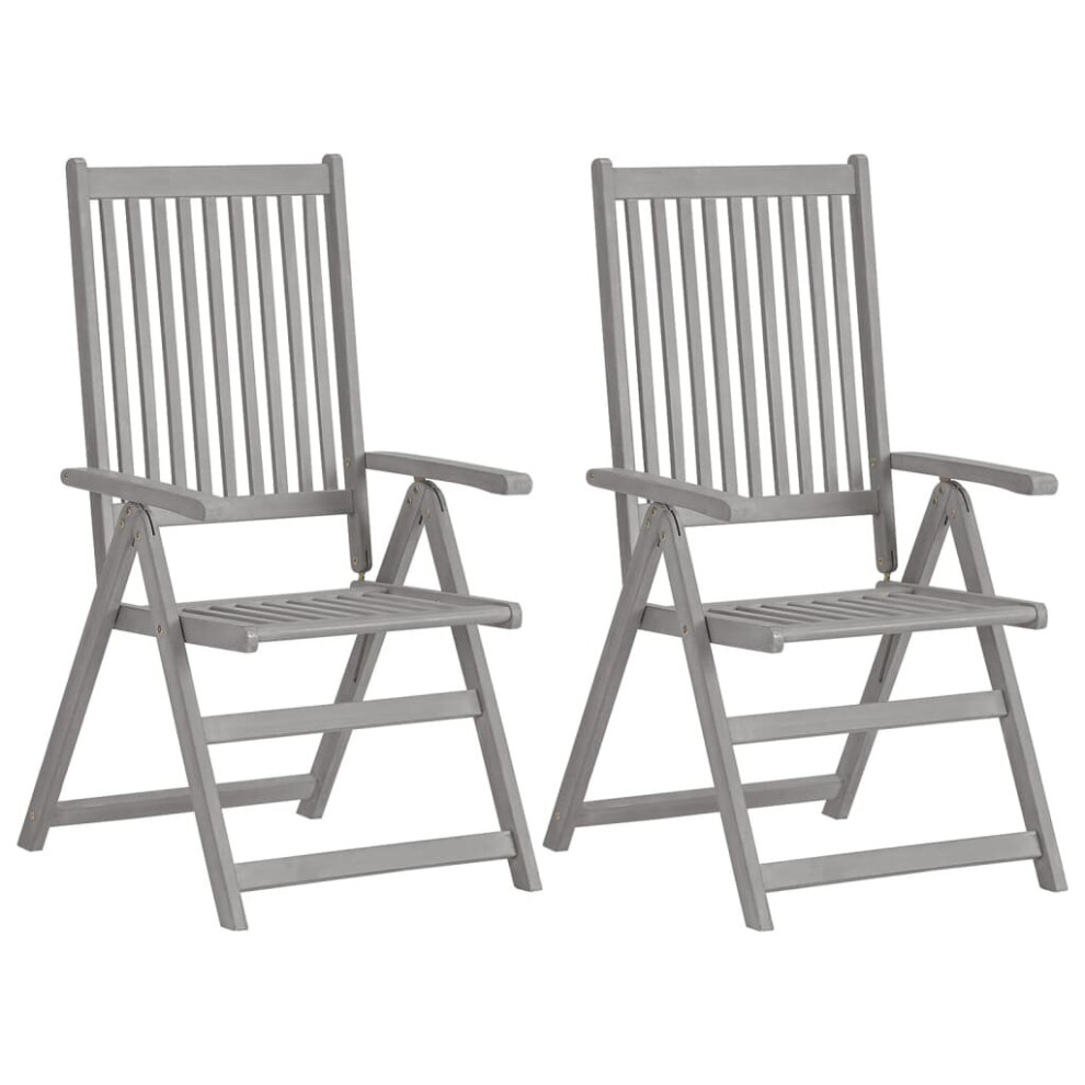 Vidaxl 2X Solid Wood Acacia Garden Reclining Chairs Grey Relaxing Lounger Seat