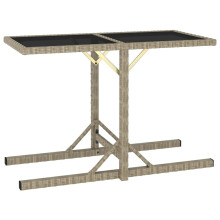 vidaXL Garden Table Beige 110cm Glass and Poly Rattan Outdoor Backyard Desk